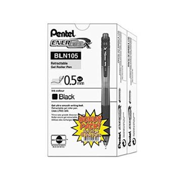 Imagem de Caneta de gel retrátil EnerGel-X, 5 mm, preto barril, tinta preta, pacote com 24