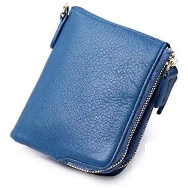 Imagem de Carteira feminina pequena de couro genuíno com zíper bolsa de moeda curta de luxo bolso duplo, azul, 12x2x9cm, atualizado1