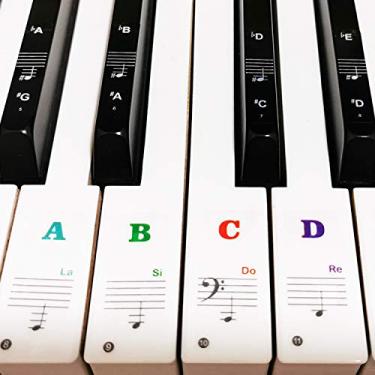 Imagem de Adesivos de teclado de piano para teclas 88/61/54/49/37, adesivos de piano de letras grandes em negrito para aprendizagem, letras de teclado de piano removíveis, etiqueta de notas para iniciantes e crianças, multicolorida