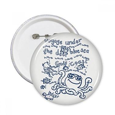 Imagem de Emblema de polvo azul marinho padrão de vida marinha alfinetes redondos emblema botão decoração acessório 5 peças