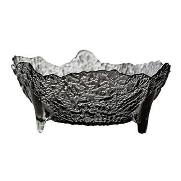 Imagem de NTCE Cesta de frutas de vidro com pés altos, tigela cinza fumê antracite irregular, recipiente de estilo moderno para balcão de cozinha, centro de mesa decorativo, bancada, decoração de casa, preto