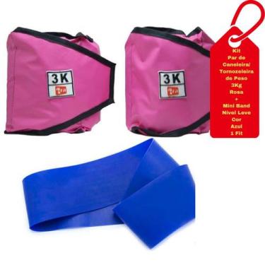 Imagem de Kit Caneleira/Tornozeleira Peso 3Kg Rosa + Mini Band Nível Leve Azul 1