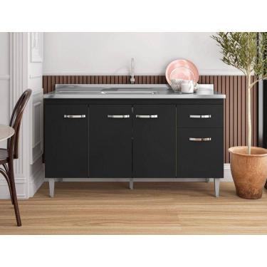 Imagem de Balcão Armário Para Cozinha Com Tampo 150 Cm Gabriela Preto Fosco