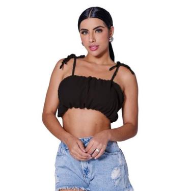 Imagem de Top cropped faixa bufante com bojo e alças de amarração ou sem alças d