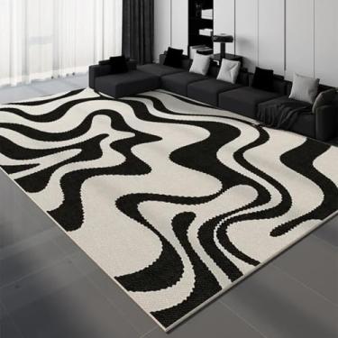 Imagem de Tapete decorativo de luxo para sala de estar, preto e branco, com linhas geométricas, para quarto, leve, de luxo, para sala de estar (80x120 cm/YHT081-2-E)