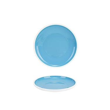 Imagem de Prato de serviço, pratos de jantar, grandes pratos de jantar redondos para uso interno e externo, seguro para lava-louças (cinza e azul claro) pratos (cor: azul claro, tamanho: 24 cm)