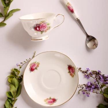 Imagem de Caneca Xícara de Café Flor Borda Dourada Caneca de Chá de Porcelana Luxo Conjunto de Copos e Pires Conjunto de Café Fincan Copo de Casamento Caneca de Café (Cor: Estilo4)