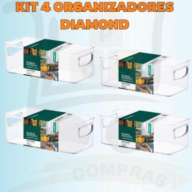 Imagem de Organizador De Geladeira Acrilico Diamond Kit 4 Peças 23x11x8 cm Trans