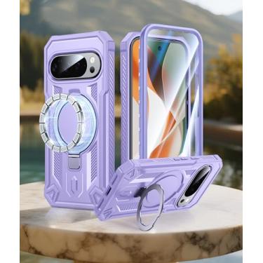 Imagem de Capa para Google Pixel 10-Pro-GG: Capa para celular 9 Pro XL com suporte magnético de grau militar, proteção à prova de choque, resistente, resistente, 5G - 6,8 polegadas (roxa)