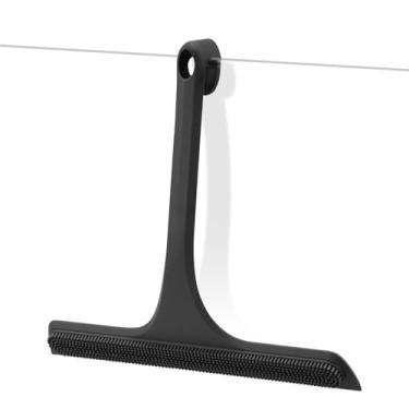 Imagem de Rodo de chuveiro de silicone, rodo de banheiro sem riscos com gancho design de dupla face para portas de vidro, rodo de espelho de janela doméstica com núcleo de aço inoxidável, ferramenta de limpeza