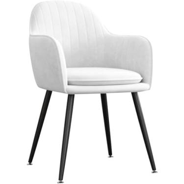 Imagem de Cadeira de jantar ergonômica de veludo macio com pernas de metal preto - Cadeira de maquiagem elegante com cadeira lateral, apoio de braço e apoio para as costas para cozinha e sala de jantar