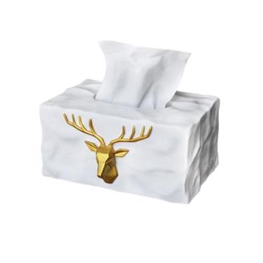 Imagem de Porta-lenços de papel, caixa de lenços multifuncional, organizador de mesa de resina, reutilizável, suporte de caixa de lenços faciais para escritório em casa, caixa de lenços decorativa (branca)