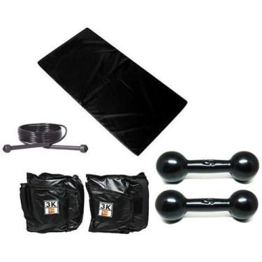 Imagem de Kit Colchonete+Corda+Par Caneleira 3kg+Par Halter Emb. 5kg - 1 Fit