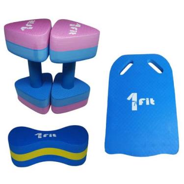 Imagem de Par de Halter Hidro P Azul/Rosa + Poliboia + Prancha de Natação Corret