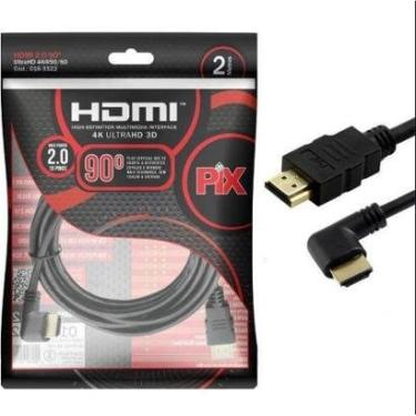 Imagem de Cabo HDMI 2.0 4K PIX, 2 Metros, 19 Pinos, Plug 90 Graus - 018-3322-Unissex