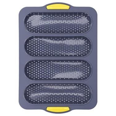 Imagem de Forma de pão de 4 furos, formas de rolo de jantar para assar baguete antiaderente molde de silicone para assar pão baguete francês (cinza)