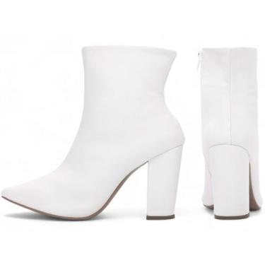 Imagem de Bota Branca Cano Curto Salto Alto Grosso 9 cm Bico Fino Estilo Elegant