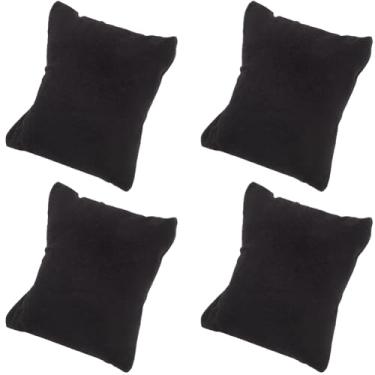 Imagem de Beebeecraft 4 peças de almofadas pretas para relógio, pulseira de algodão pequena de 7,5 x 7,6 cm, almofadas, expositores de joias, para venda de caixa de presente