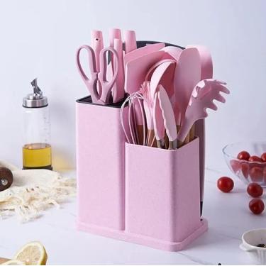 Imagem de Kit de Utensilios de Cozinha Silicone - 19 Peças Antiaderente, Rosa, Livre de BPA e Resistente a Alta Temperatura