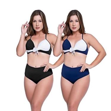 Imagem de Biquínis Feminino Kit 2 Peças Bicolor Chapa Barriga Cós Alto - HYPE MO