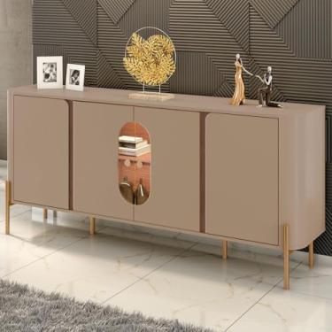 Imagem de Balcão Buffet Tambaú 4 Portas 1 Prateleira com Vidro e Led Fendi/Carvalho - Móveis Bechara