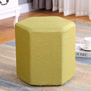 Imagem de Banqueta dobrável redonda, apoio para as pernas, macio, acolchoado, banquinho pequeno com pernas de madeira, assento macio otomano, apoio para os pés, sofá, tecido de linho, banco pequeno moderno com