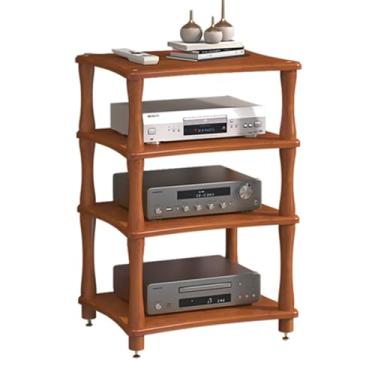 Imagem de Rack de áudio, suporte de mídia de madeira, gabinete de armazenamento de mídia AV para projetor, suporte de TV para centro de entretenimento, suporta console de jogos/caixa de TV a cabo/acessórios de