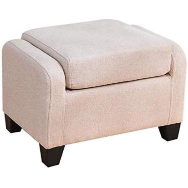 Imagem de FTOQWZXV Banqueta dobrável para pés, banco pequeno de linho, moderno, criatividade, mudança, banco de sapatos de madeira maciça, sala de estar, multifuncional, banco de sofá, banco de madeira