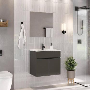 Imagem de Gabinete De Banheiro Com Cuba E Espelheira Suspenso 60cm Multimóveis CR10135 Grafite