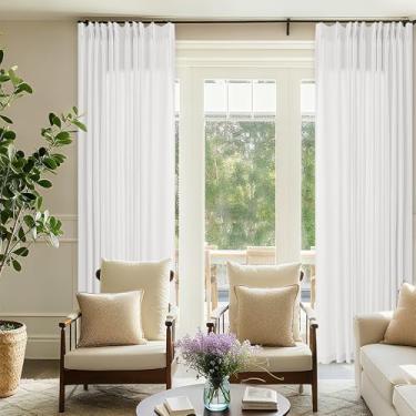 Imagem de Cortinas de linho com pregas extra largas 182 x 272 cm para divisória de sala de estar, cortinas plissadas com ganchos anéis, semitransparentes, creme, marfim, portas deslizantes, para janelas