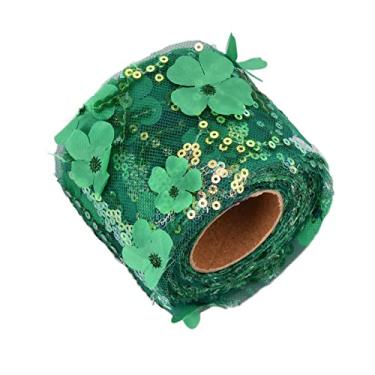 Imagem de Acouto Rolo de Tule Brilhante Rolo de Tule 10 Jardas Lantejoulas Bordadas Flores Fita de Malha Acessórios de Artesanato Decorativo Espumante Fita Carretel de Tecido Decoração de Casamento Embrulho (Verde Escuro)