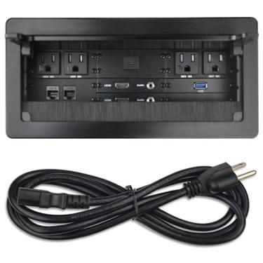 Imagem de Caixa de conectividade multimídia de mesa com 4 energias CA+2 HDMI+2 RJ45+1 porta USB3.0 +1 áudio USB-C +2 com cabo de alimentação de 1,7 m para sala de conferência (preto)