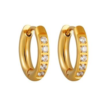 Imagem de Niaspi Brincos de argola de strass de aço inoxidável modernos de zircônia cúbica para cartilagem, brincos de orelha para mulheres, 8mm, Aço inoxidável Strass, Sem pedra preciosa