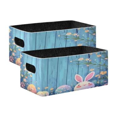 Imagem de xigua Conjunto de 2 caixas de armazenamento de coelhinho da Páscoa, cubo de armazenamento dobrável, organizador de cestas de armazenamento para livros, prateleiras, armário, lavanderia, berçário