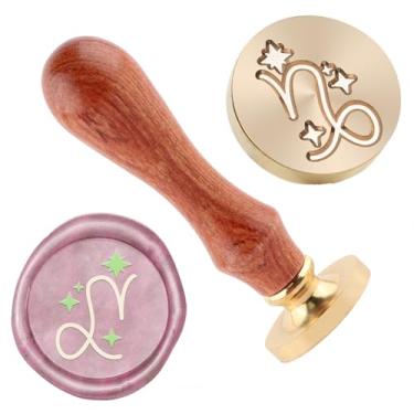 Imagem de Carimbo de lacre de cera Capricórnio Carimbos de lacre de latão removível com alça de madeira para envelopes, álbum de fotos, decoração de cartão postal, convites de festa de casamento, embalagem de