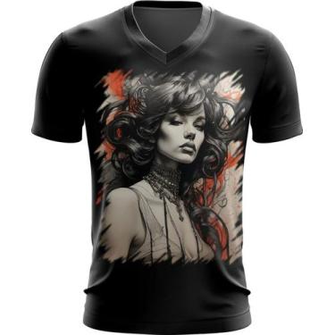 Imagem de Camiseta Gola V Pintura a Carvão Mulher Arte Esfumaçada 2 - Kasubeck S