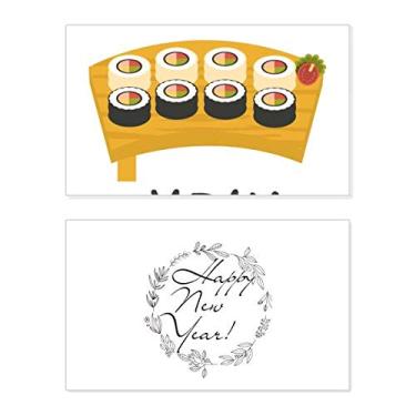 Imagem de Conjunto de sushi japonês tradicional de ano novo, cartão de felicitações, mensagem de abençoar presente