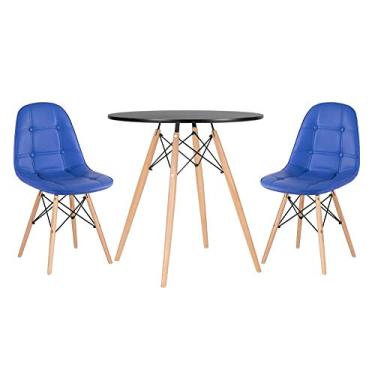 Imagem de Loft7, Kit Mesa Eames 70 cm preto + 2 cadeiras Eames Botonê Azul