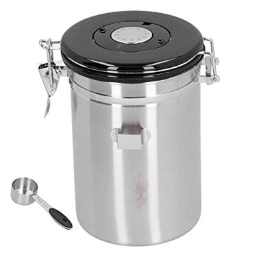 Imagem de Lata de café, Recipiente de Armazenamento de Alimentos de Cozinha de Aço Inoxidável Com Válvula de Exaustão e Colher para Borrar Grãos de café chá Farinha Açúcar de Cereais (Prata)