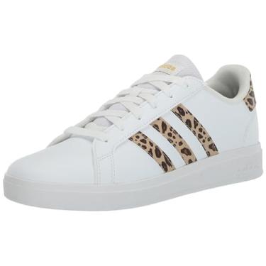 Imagem de adidas Tênis infantil unissex Grand Court Mini Me Cf (infantil), Branco/bege mágico/ouro fosco, 6.5 Big Kid