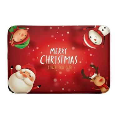 Imagem de Tapete Porta Entrada Vermelho Papai Noel Natal Emborrachada