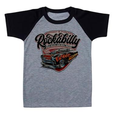 Imagem de Camiseta Raglan Infantil Cinza Carro Hot Rod Retro Vintage Chamas Rockabilly (BR, Numérico, 12, Regular, Polialgodão)