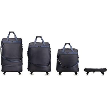 Imagem de Stephanie Imports Mala de viagem expansível em várias camadas com bolso frontal com zíper de acesso rápido e rodas giratórias 360, Azul marinho