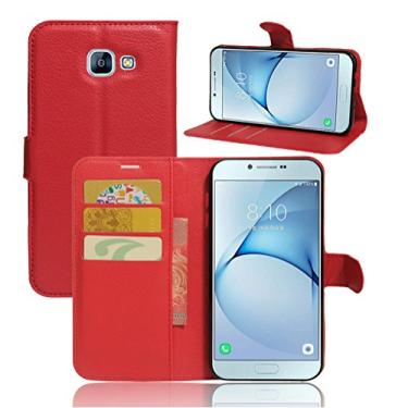 Imagem de Capa carteira para Samsung Galaxy A8 (2016), capa carteira flip de couro PU premium com compartimento para cartão, suporte e fecho magnético [capa interior à prova de choque de TPU] compatível com