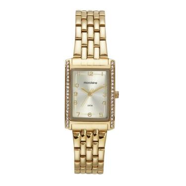 Imagem de Relogio Mondaine Feminino Ref: 32781lpmvde1 Retangular Dourado