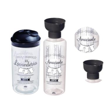 Imagem de Kit Porta Sabão Em Pó Amaciante C/Tampa Dosador Lavanderia, Plasútil