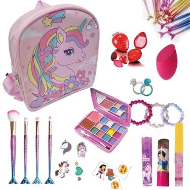 Imagem de Maquiagem Infantil Kit com Maleta Unicórnio, Paleta de Sombras, Pincéis de Maquiagem Sereia, Gloss Labial e mais acessórios. Brinquedo Presente para meninas Kit Beleza
