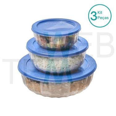 Imagem de Kit 3 Potes Tigela Saladeira de Vidro com Tampa Plástica Oceani 600ml,
