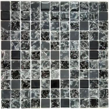 Imagem de PASTILHA DE VIDRO CRAQUELADA IC02 - ICE PRETA 29,8x29,8cm - GLASS MOSA