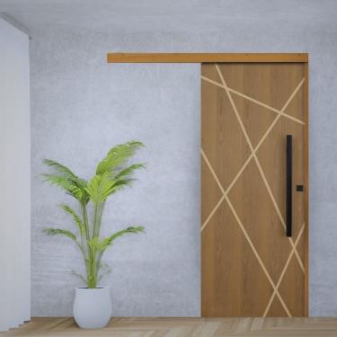 Imagem de Porta de Correr Padrão Imbuia Agatha Trilho Embutir Puxador Tubolar 800 Mm 102 X 210 Esquerdo